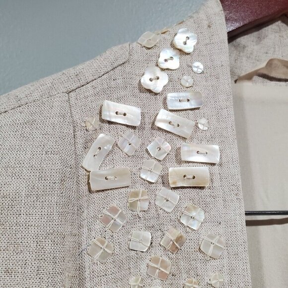 Soft Surroundings Linen Duster Long Cardigan Coat Shell Button Embellish Sz M - Picture 10 of 16